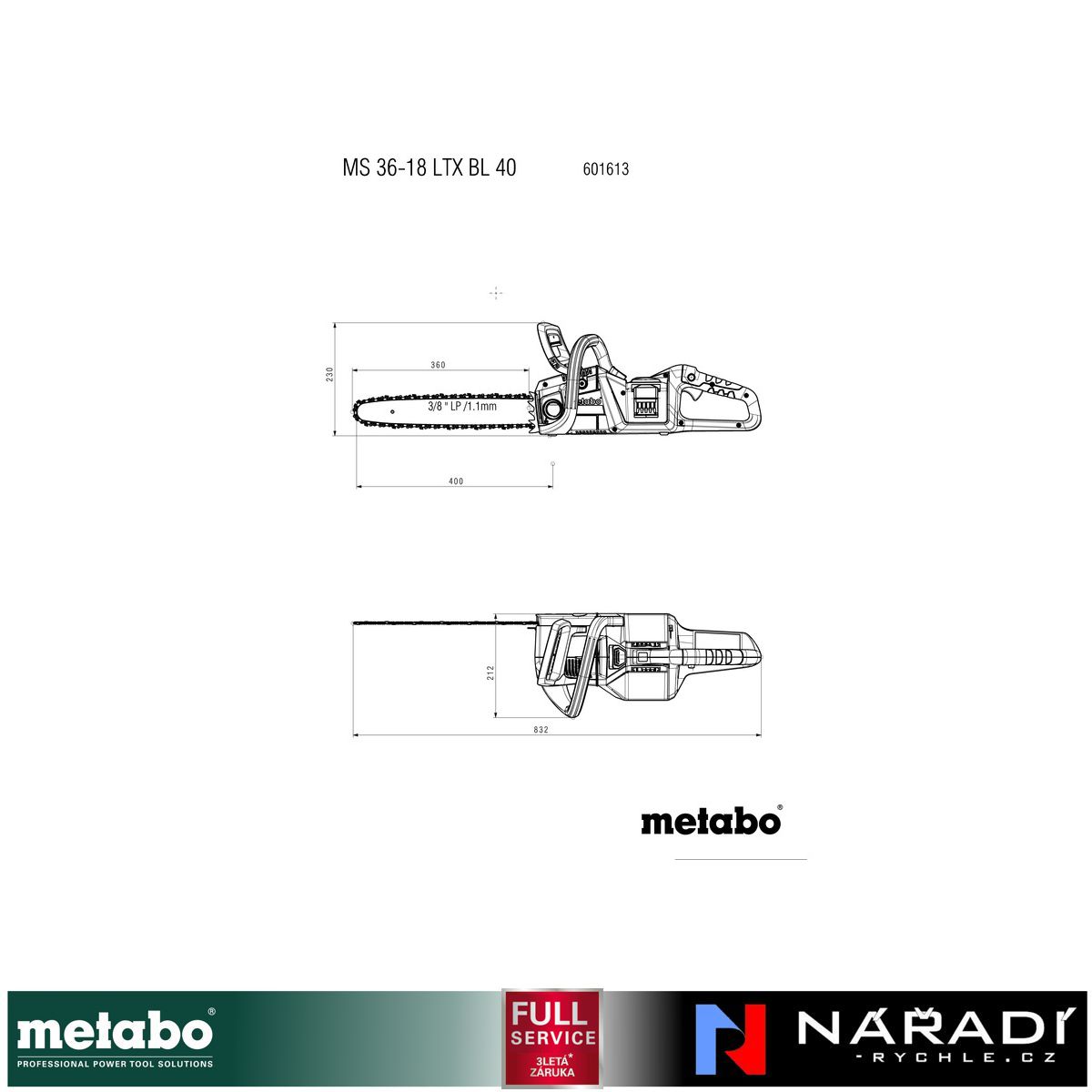 Pilový řetěz Metabo, 40cm, 3/8" / 1,1 mm