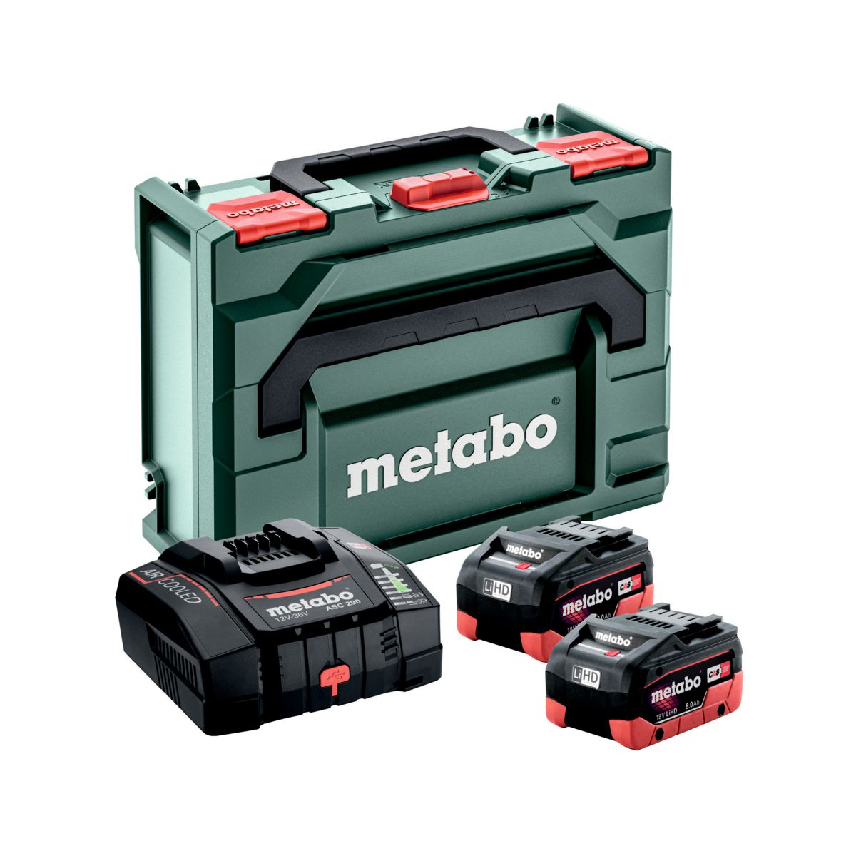 Aku set 2×8 Ah LiHD, ASC 290 Metabo, 18V, metaBOX