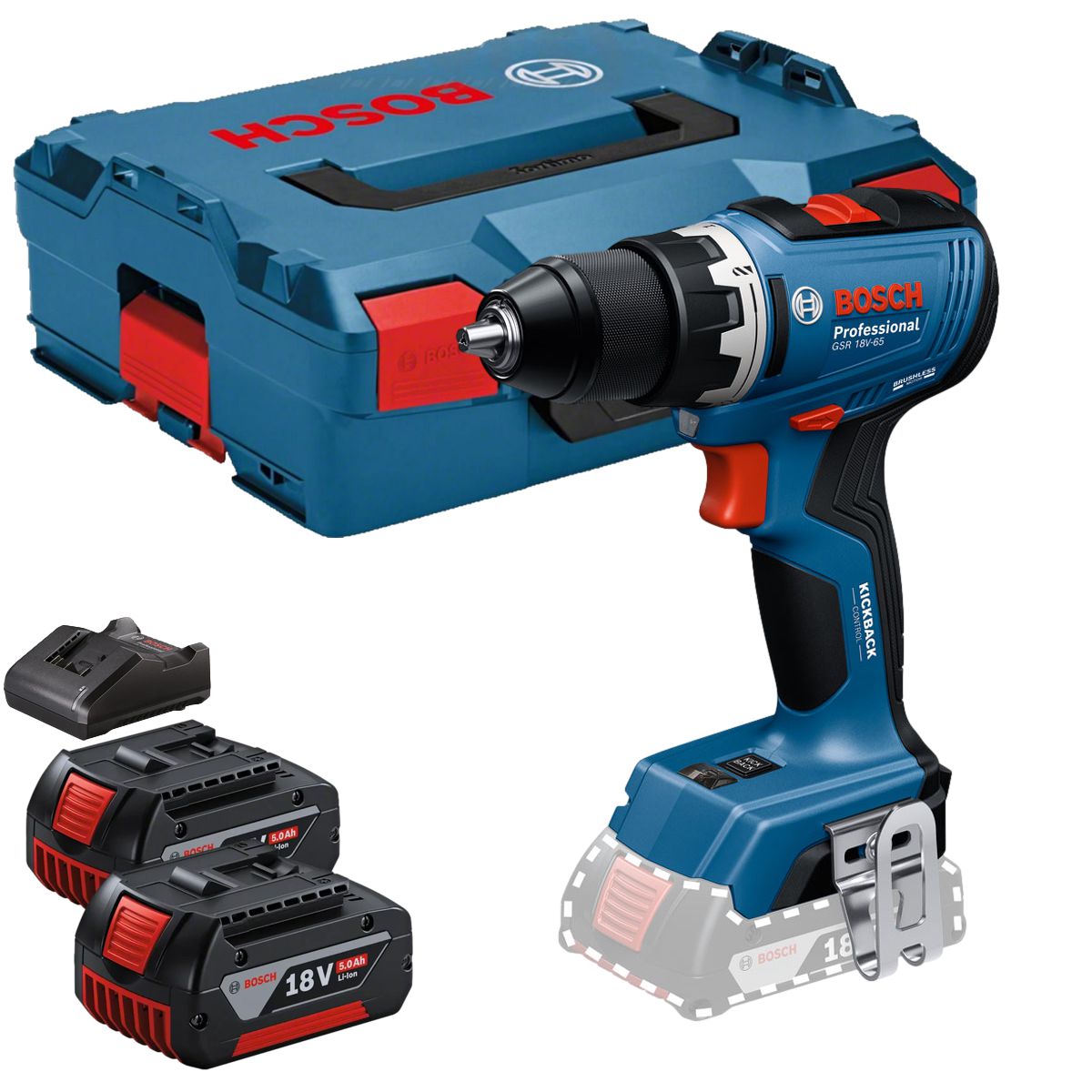 Aku vrtačka BOSCH PRO GSR 18V-65, 2×5Ah, 18V, L-BOXX