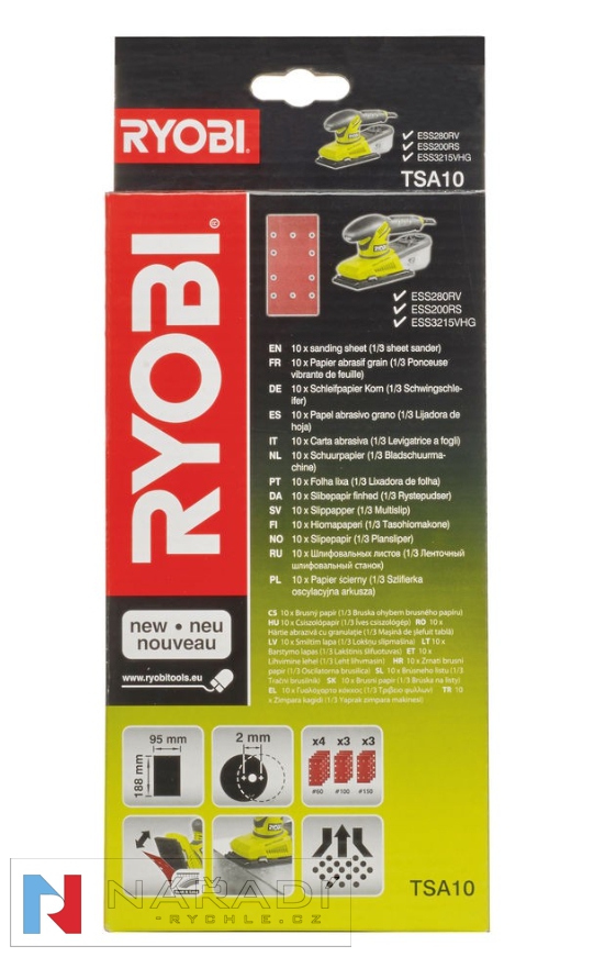 Ryobi TSA 10 = sada 1/3 brusných papírů