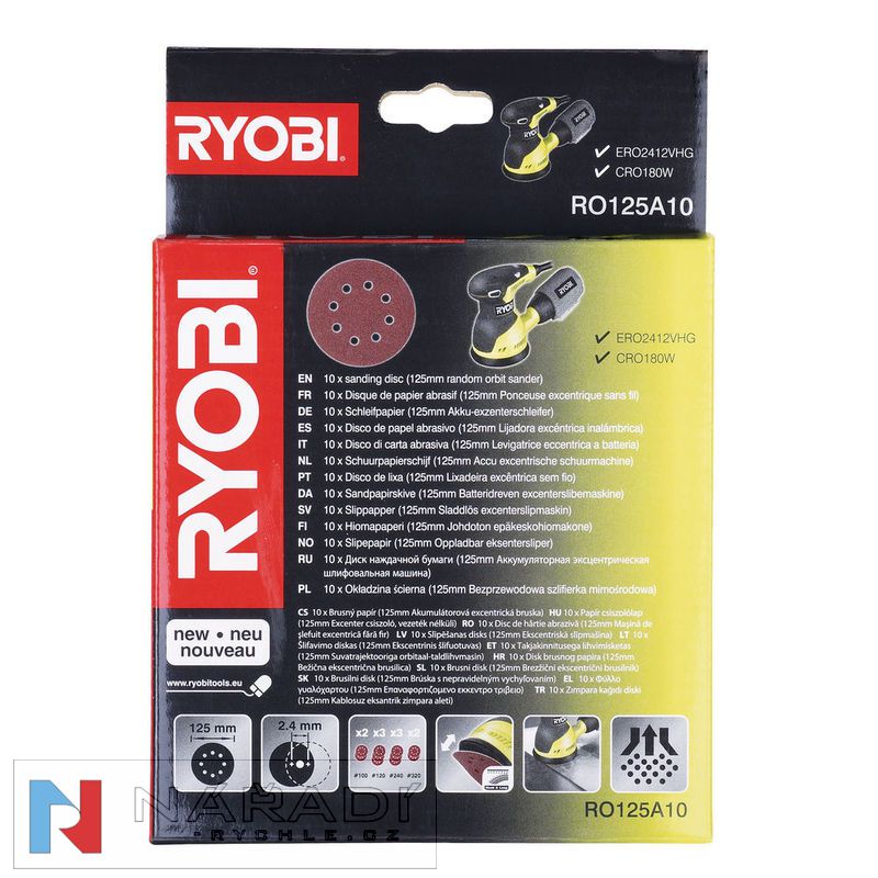 Sada 125mm brusných kotoučů Ryobi RO125A10, 10-dílná
