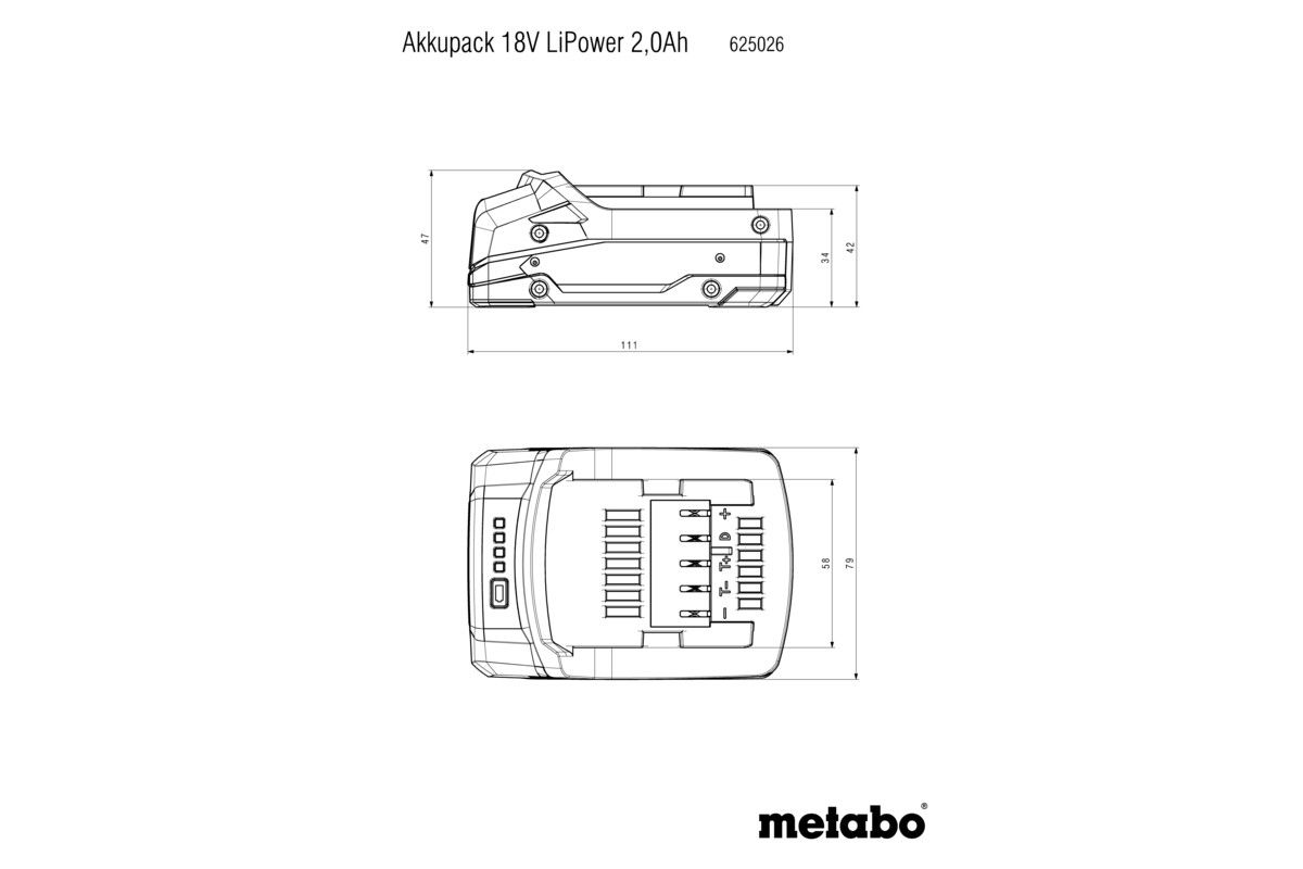 Akumulátor 2,0 Ah Li-POWER Metabo, 18V
