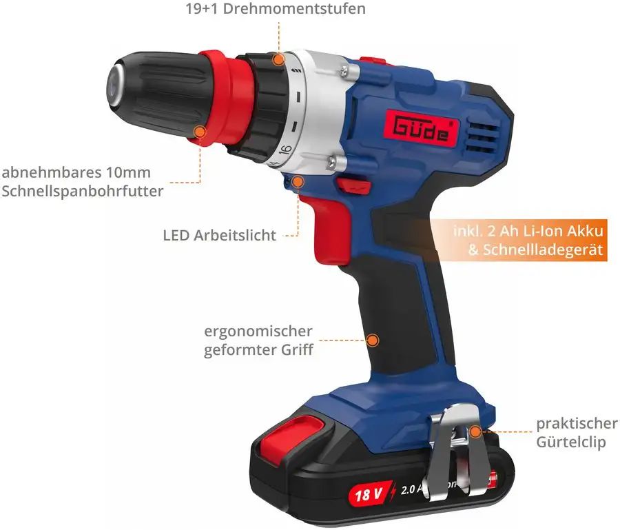 Aku vrtací šroubovák Güde BS 18 Set - Mobilní dílna