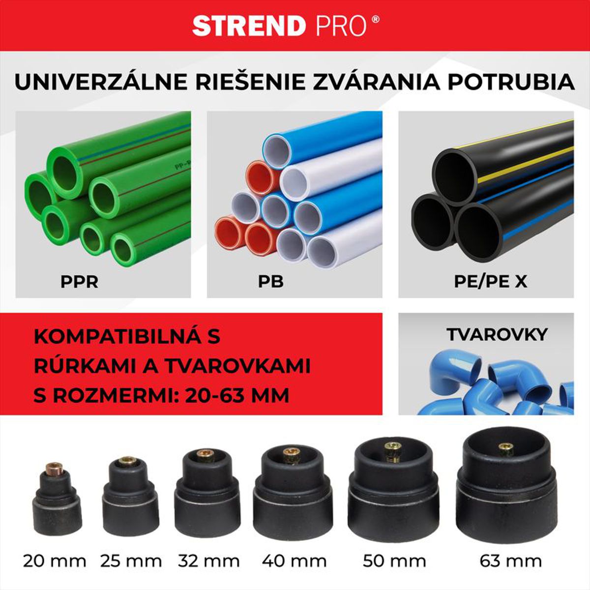 Polyfúzní svářečka Strend Pro PPR 63B, 20-63mm