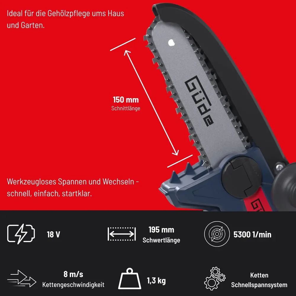Aku řetězová pilka Güde GAK 18-201-05.1, 18V