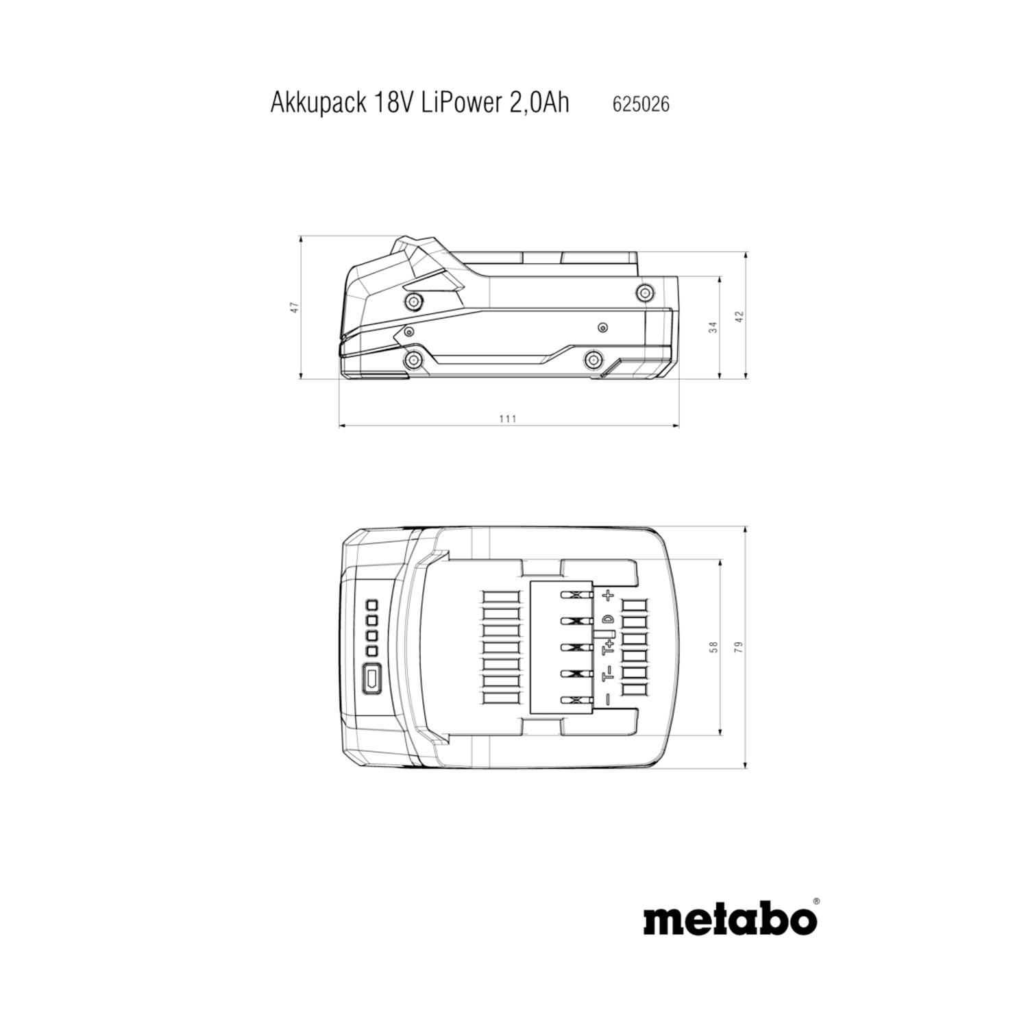 Akumulátor 2,0 Ah LiPOWER Metabo, 18V