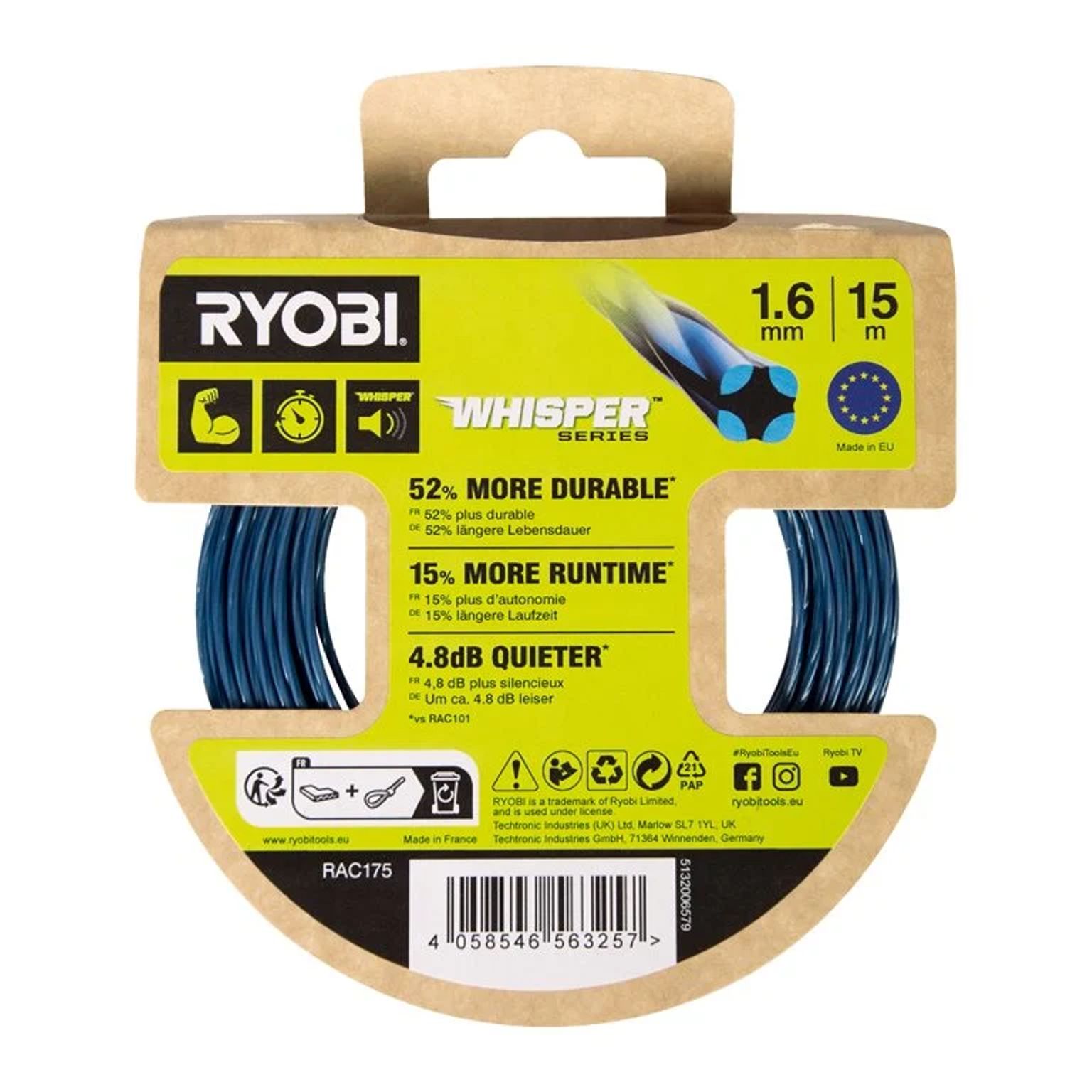 Žací 1,6mm struna Ryobi RAC175, 15m, rovná