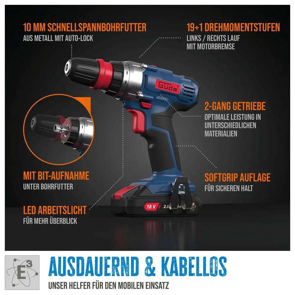 Aku vrtací šroubovák Güde BS 18-201-30K II