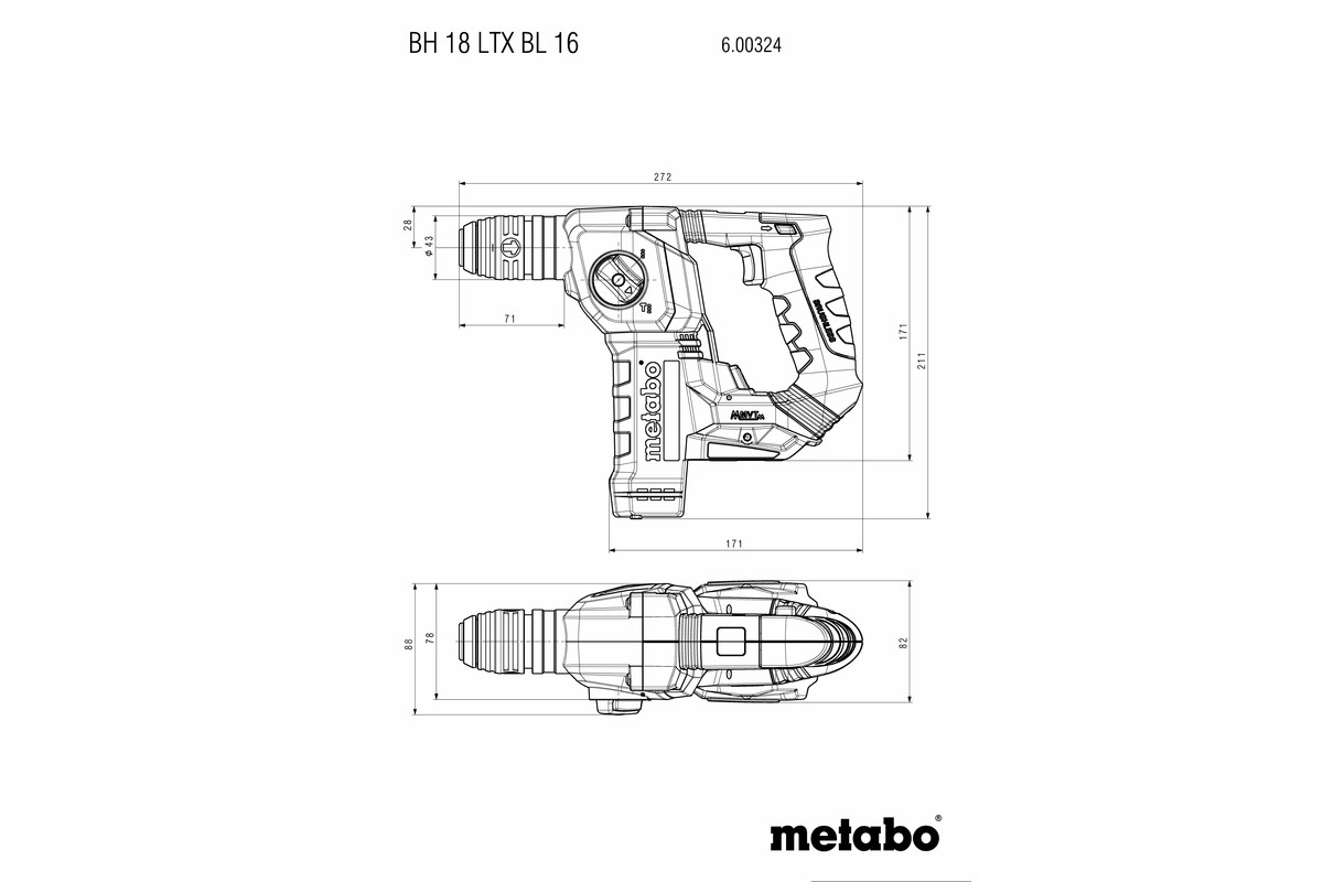 Aku vrtací kladivo Metabo BH 18 LTX BL 16, 18V, MetaBox