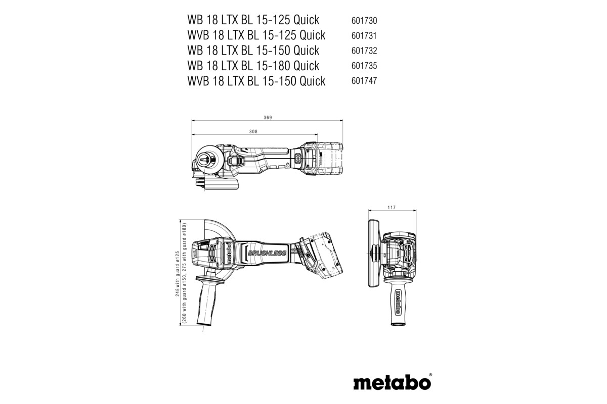 Aku úhlová bruska Metabo WVB 18 LTX BL 15-125 Quick, 18V, metaBOX