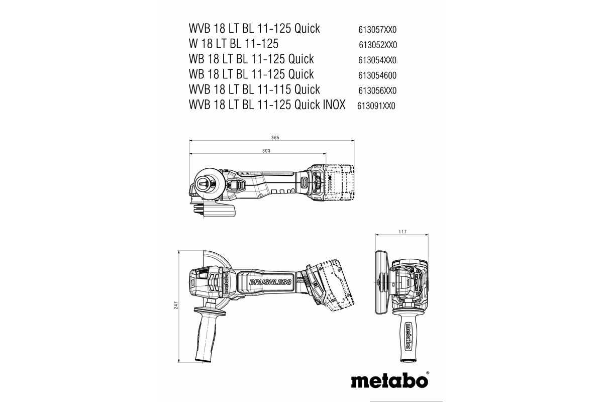 Aku úhlová bruska Metabo W 18 LT BL 11-125, metaBOX
