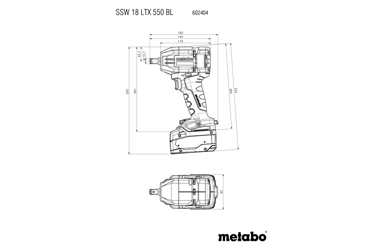 Aku rázový utahovák Metabo SSW 18 LTX 550 BL, 2×4Ah, 18V, metaBOX